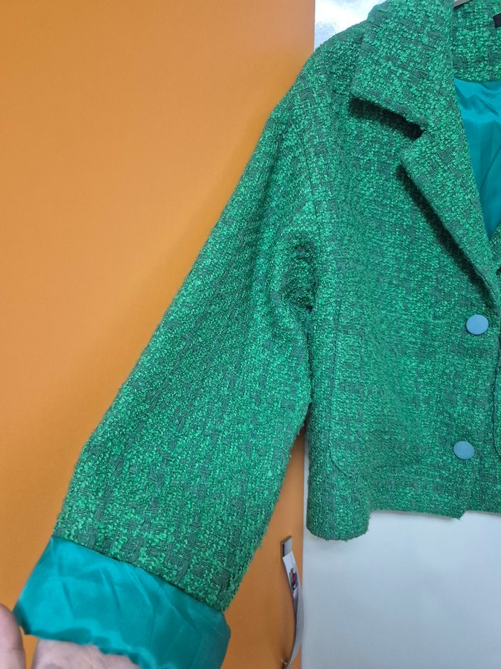 Düğmeli Yeşil Mini Kadın Blazer - Görsel 5