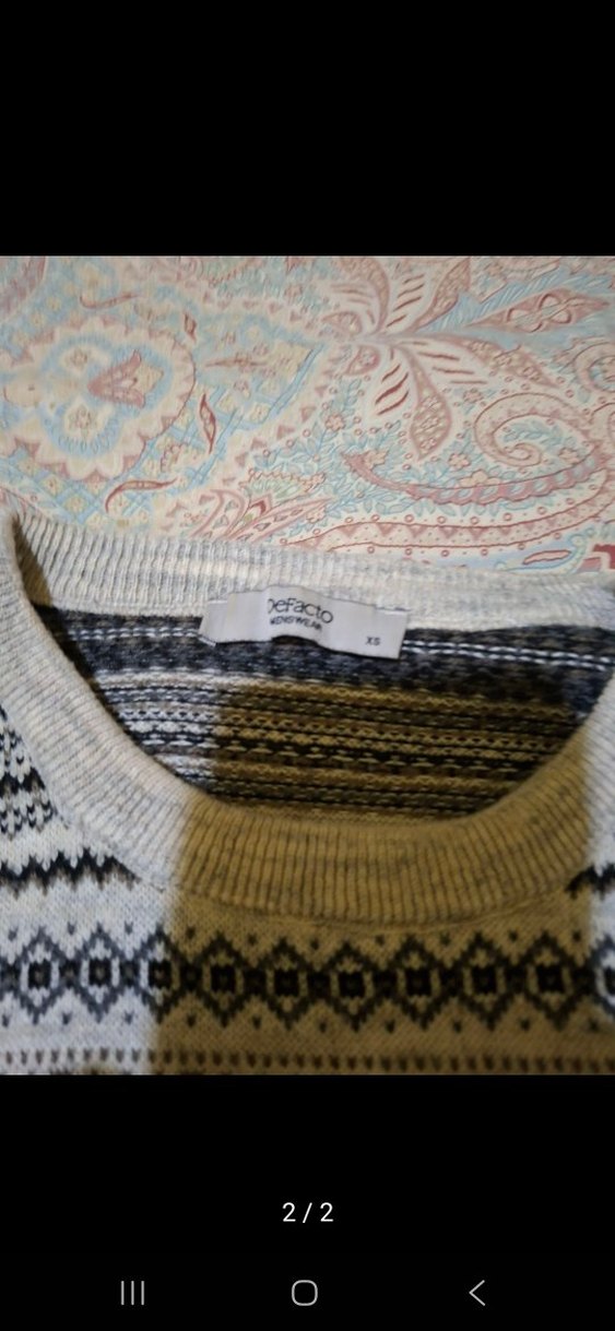 Gri Desenli Örgü Kadın Kazak - Görsel 2