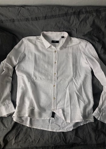 Mavi Beyaz Uzun Kollu Keten Gömlek - Görsel 3