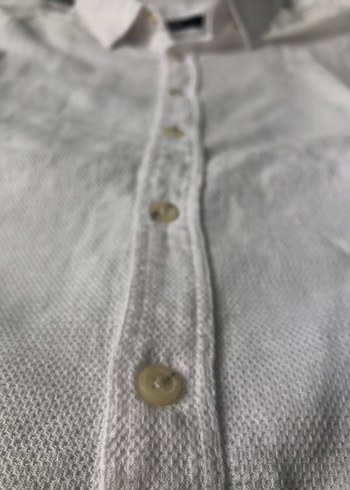 Mavi Beyaz Uzun Kollu Keten Gömlek - Görsel 4