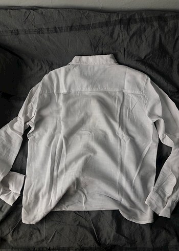 Mavi Beyaz Uzun Kollu Keten Gömlek - Görsel 6