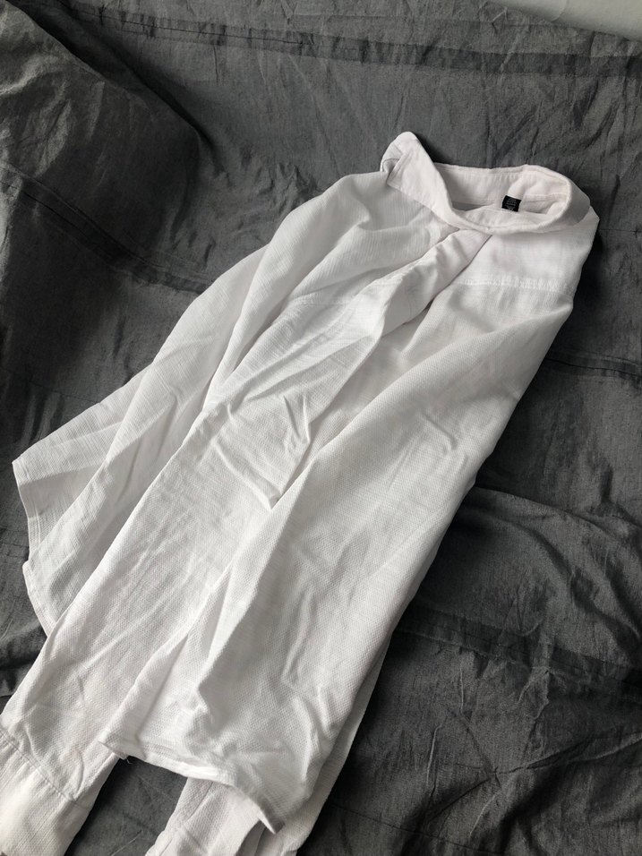 Mavi Beyaz Uzun Kollu Keten Gömlek - Görsel 5