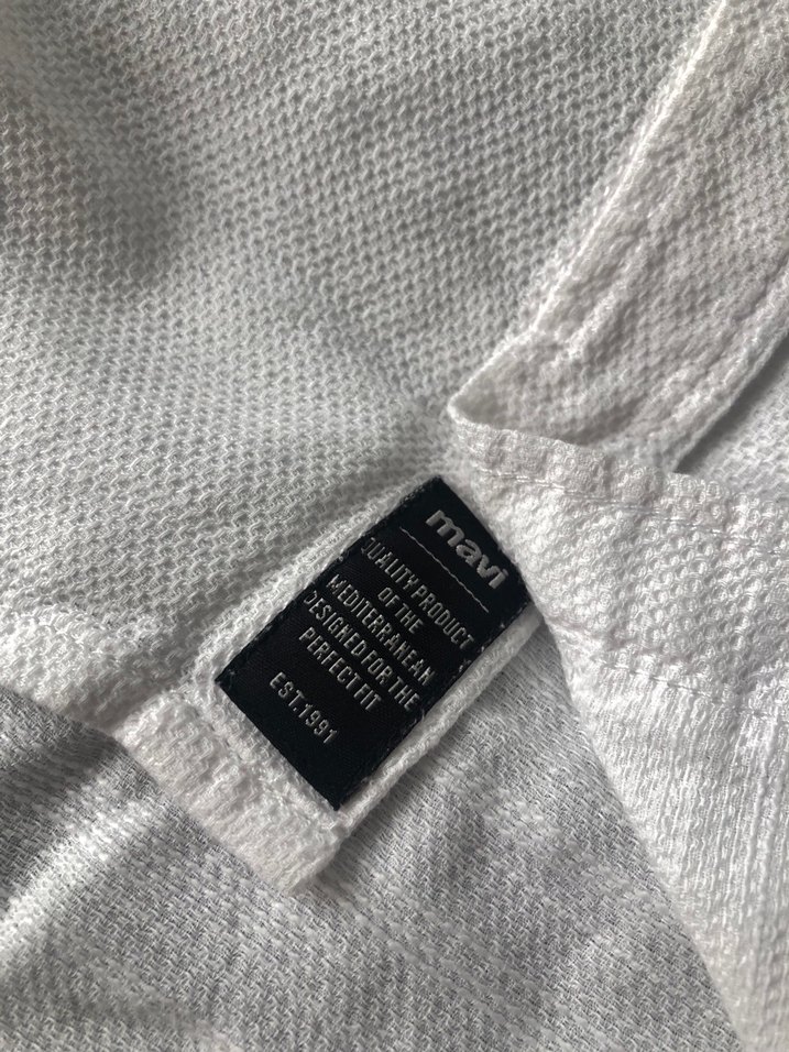 Mavi Beyaz Uzun Kollu Keten Gömlek - Görsel 2