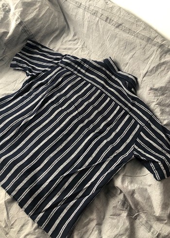 Jack&Jones Lacivert Çizgili Kısa Kollu Keten Gömlek - Görsel 5