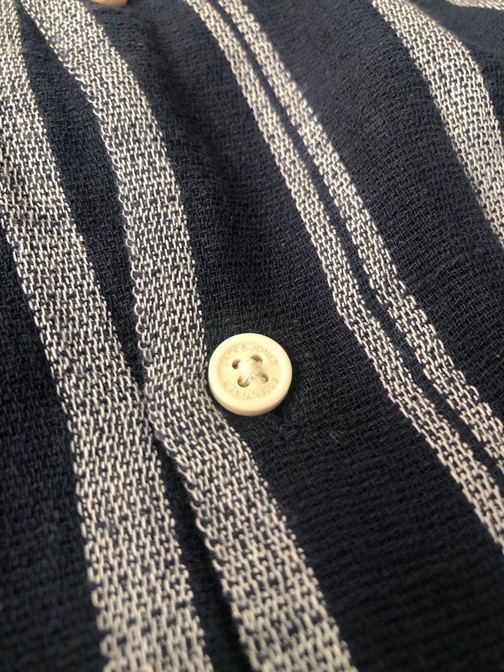 Jack&Jones Lacivert Çizgili Kısa Kollu Keten Gömlek - Görsel 2