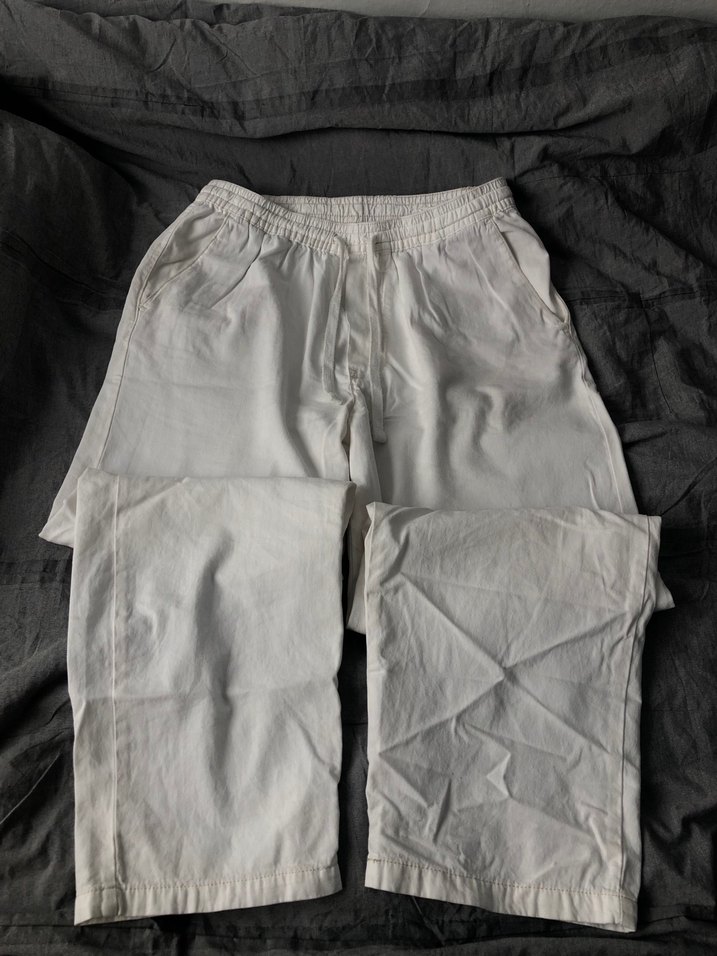 PULL&BEAR STWD Krem Baggy Keten Pantolon - Görsel 5