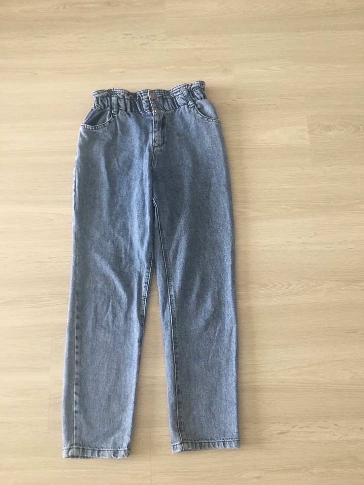 Kız çocuk bol kesim mavi-gri pantolon - Görsel 2