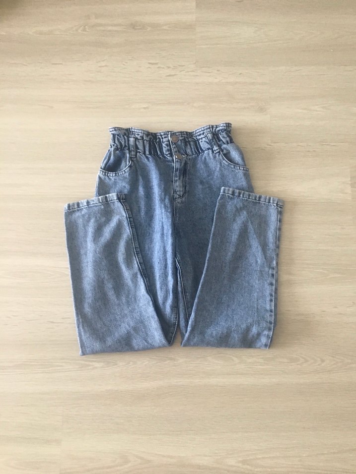 Kız çocuk bol kesim mavi-gri pantolon - Görsel 3