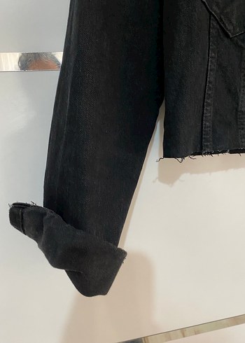 Kadın Siyah Denim Ceket Midi Boy - Görsel 3