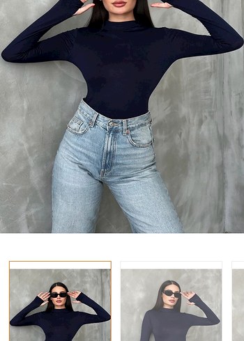 Lacivert Kadın kısa Yakalı Basic badi - Görsel 4