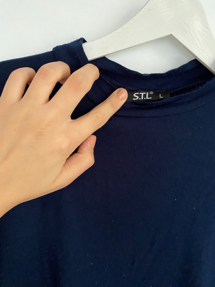 Lacivert Kadın kısa Yakalı Basic badi - Görsel 3