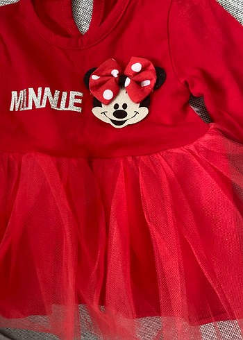 Uzun Kollu Kız Çocuk Kırmızı Minnie Elbise - Görsel 2