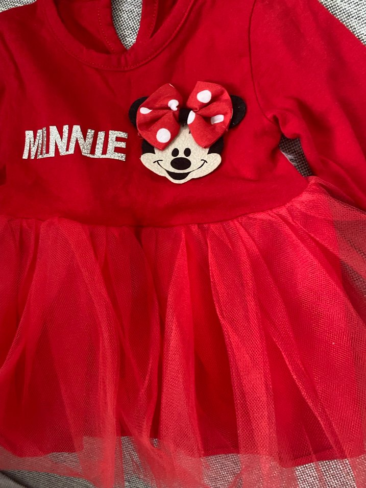 Uzun Kollu Kız Çocuk Kırmızı Minnie Elbise - Görsel 2