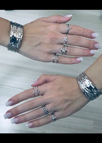 Zara Gri Metalik Minimalist Kadın Yüzük Seti