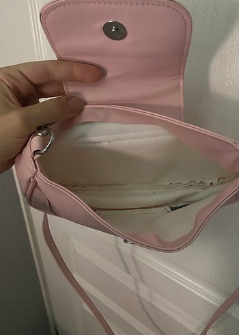 Bershka Coquette y2k toz pembe suni deri omuz çantası