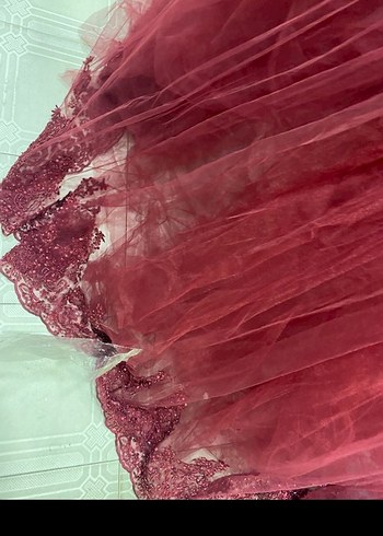 Bordo Uzun Kollu Drape Detaylı Tesettür Abiye - Görsel 2