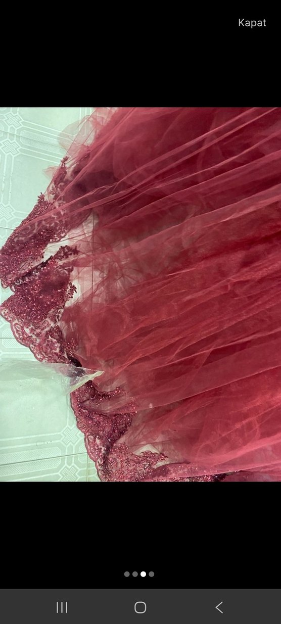 Bordo Uzun Kollu Drape Detaylı Tesettür Abiye - Görsel 2