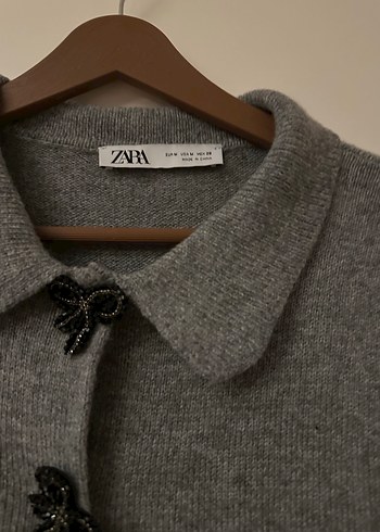 Zara Gri Düğmeli Örgü Kadın Hırka