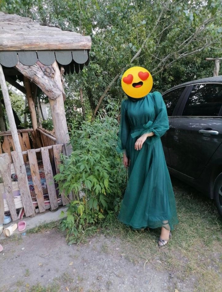 Uzun Kol Drapeli Yeşil Abiye Elbise - Görsel 2