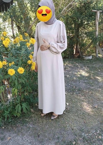 Gri Bağlama Desenli Uzun Salaş Elbise - Görsel 2