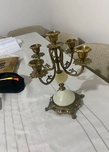 Beyaz ve Pirinç Şamdan Seti - Görsel 4