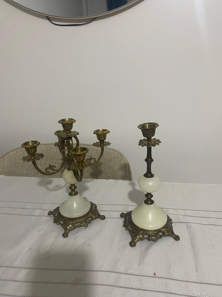 Beyaz ve Pirinç Şamdan Seti - Görsel 5