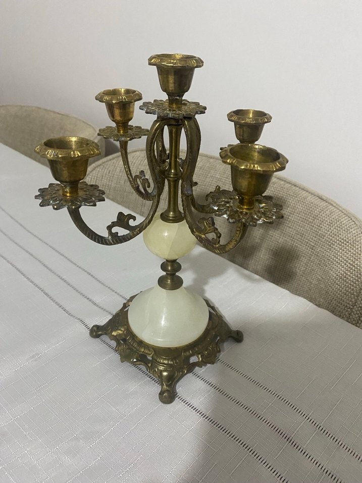 Beyaz ve Pirinç Şamdan Seti - Görsel 3