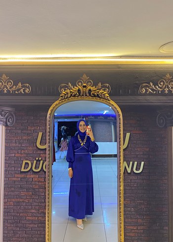 Uzun Mavi Drapeli Kadın Abiye - Görsel 2