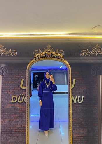 Uzun Mavi Drapeli Kadın Abiye - Görsel 3