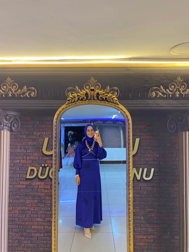 Uzun Mavi Drapeli Kadın Abiye - Görsel 2