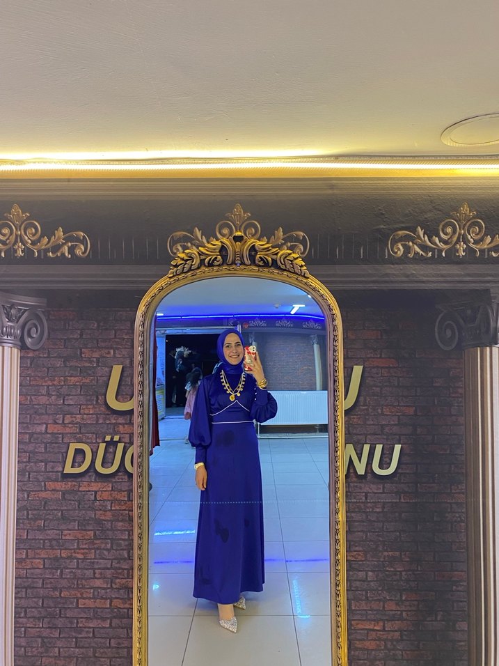 Uzun Mavi Drapeli Kadın Abiye - Görsel 3