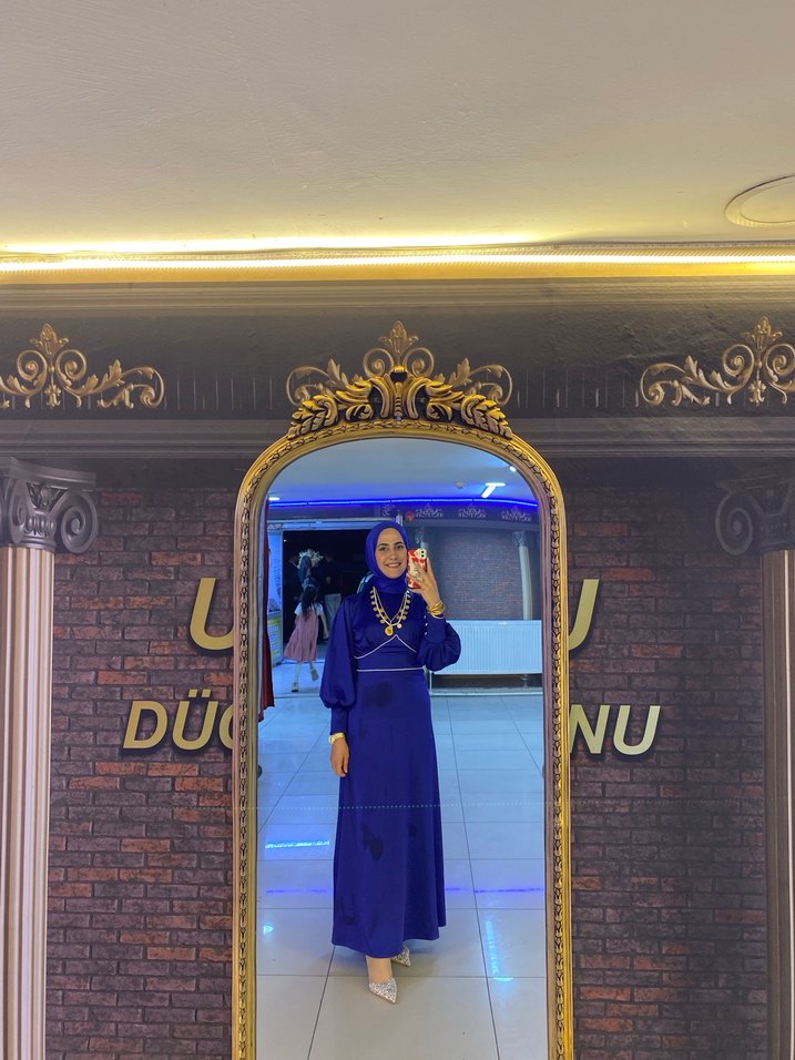 Uzun Mavi Drapeli Kadın Abiye - Görsel 4