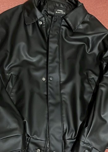 s Beden Siyah Deri Oversize Bomber Ceket