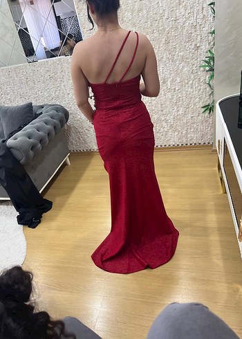 2K Bordo Drapeli Uzun Abiye Elbise