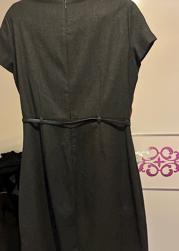 Deri Kemerli Siyah  Midi Elbise - Görsel 3