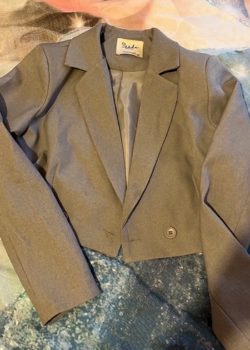 Gri Keten Kadın Blazer Ceket