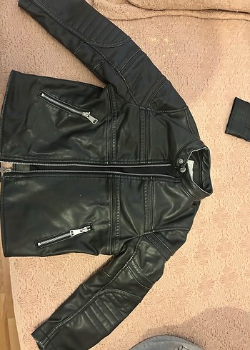 Erkek Çocuk Siyah Deri Biker Mont
