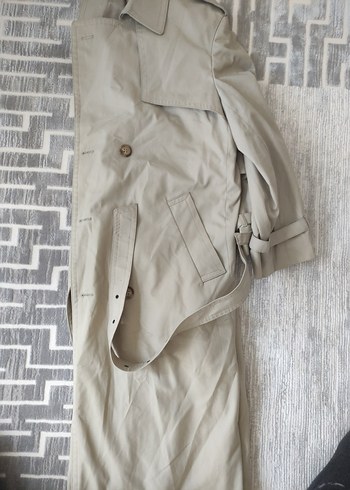 Bej Uzun Kadın Trençkot Düğmeli - Görsel 4