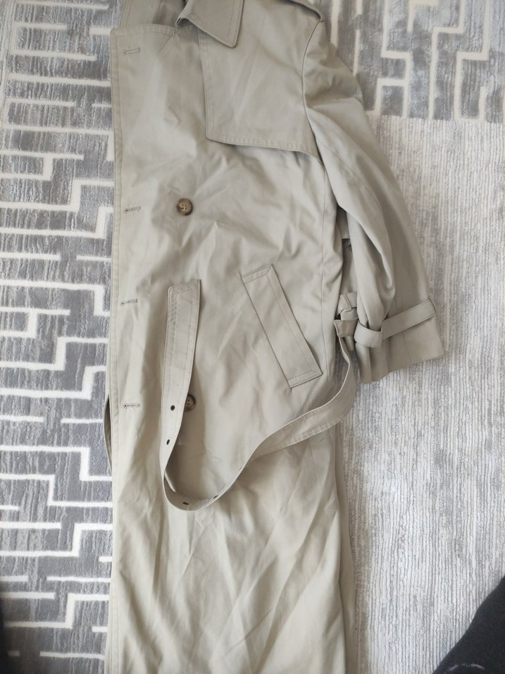 Bej Uzun Kadın Trençkot Düğmeli - Görsel 4