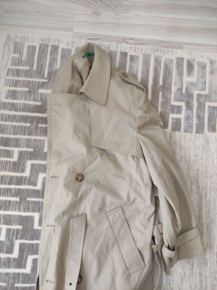 Bej Uzun Kadın Trençkot Düğmeli - Görsel 3