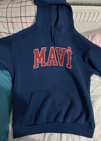 Mavi Baskılı Kapüşonlu Kadın Sweatshirt
