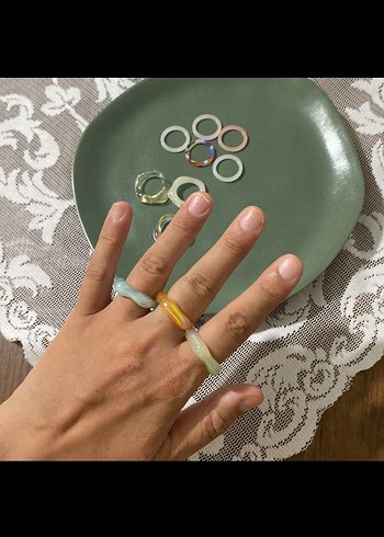 Pastel Renkli Elastik Bağcıklı Kadın Yüzük Seti - Görsel 2