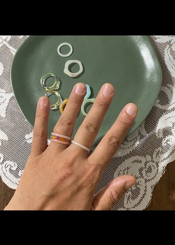 Pastel Renkli Elastik Bağcıklı Kadın Yüzük Seti - Görsel 3