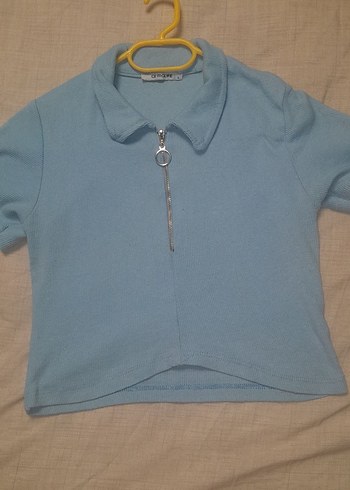 Mavi Fermuarlı Polo Tişört