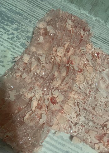 38 Beden Dantel İşlemeli Straplez Pembe Abiye Elbise