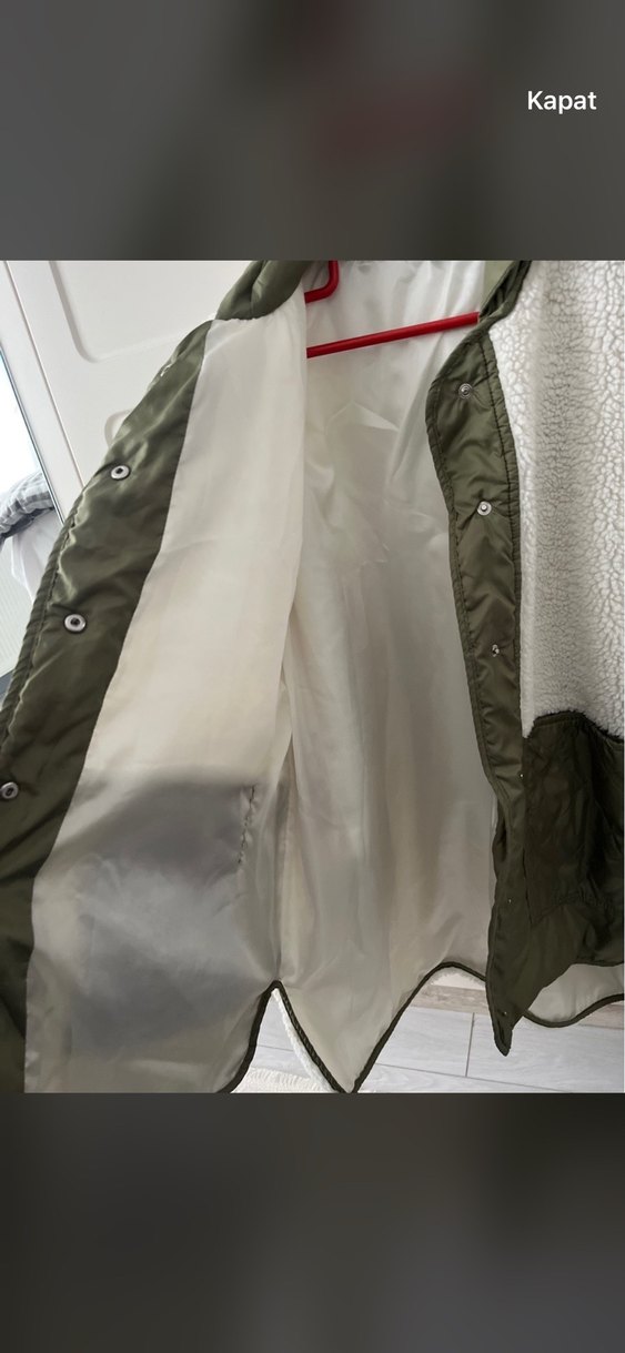 Düğmeli Beyaz ve Haki Midi Kadın Kışlık Mont - Görsel 3