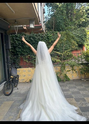 Aysira V Yaka Kolsuz Balık Model Beyaz Gelinlik - Görsel 5