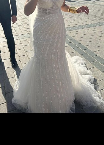 Aysira V Yaka Kolsuz Balık Model Beyaz Gelinlik - Görsel 3