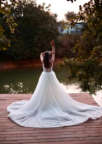 Aysira V Yaka Kolsuz Balık Model Beyaz Gelinlik - Görsel 8