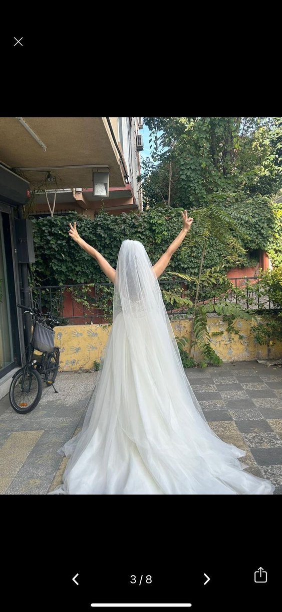 Aysira V Yaka Kolsuz Balık Model Beyaz Gelinlik - Görsel 5